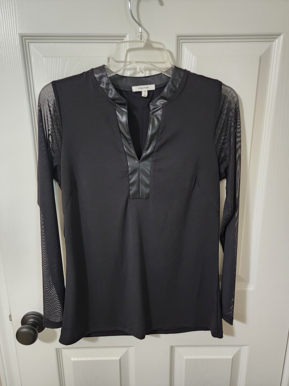 Maurices Black Long-Sleeve Faux-Leather Trim Top